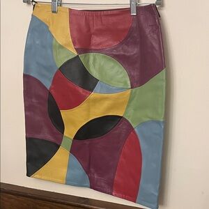Multicolor Patchwork Leather Pencil Skirt
